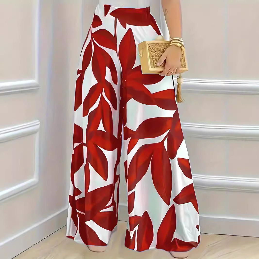 Comfortable high waist printed wide leg pants