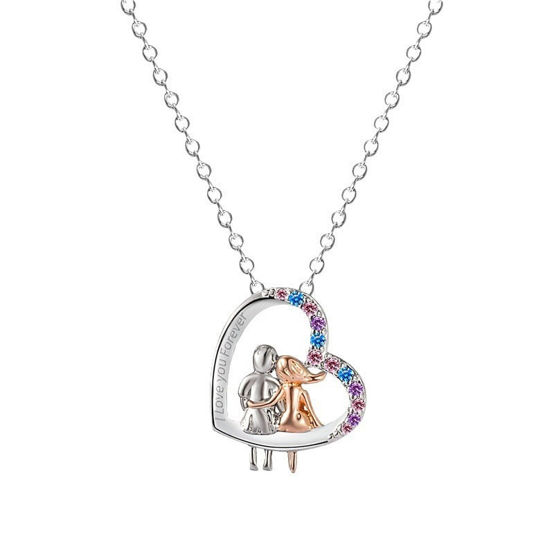 Collier d'amoureux avec strass coloré, en forme de cœur