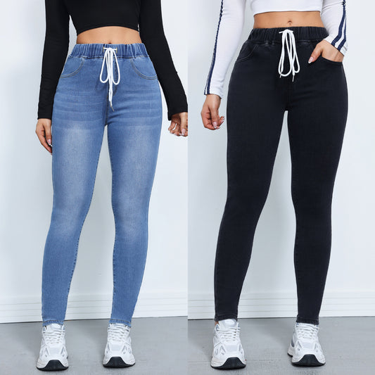 Pantalon en jean élastique avec cordon de serrage