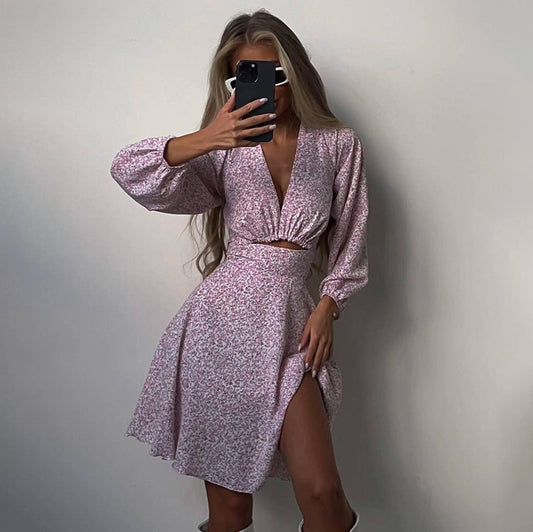 Robe sexy à imprimé col en V et dos nu