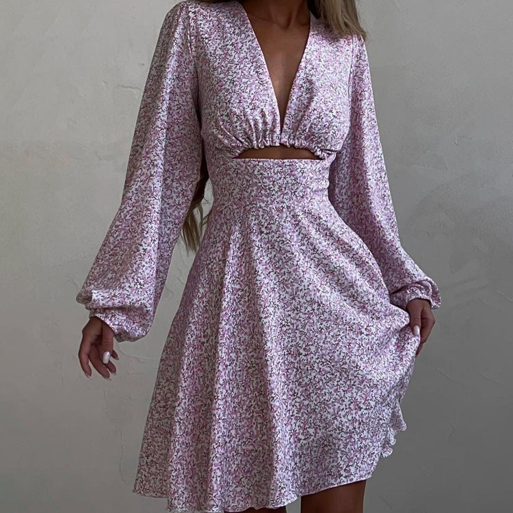 Robe sexy à imprimé col en V et dos nu