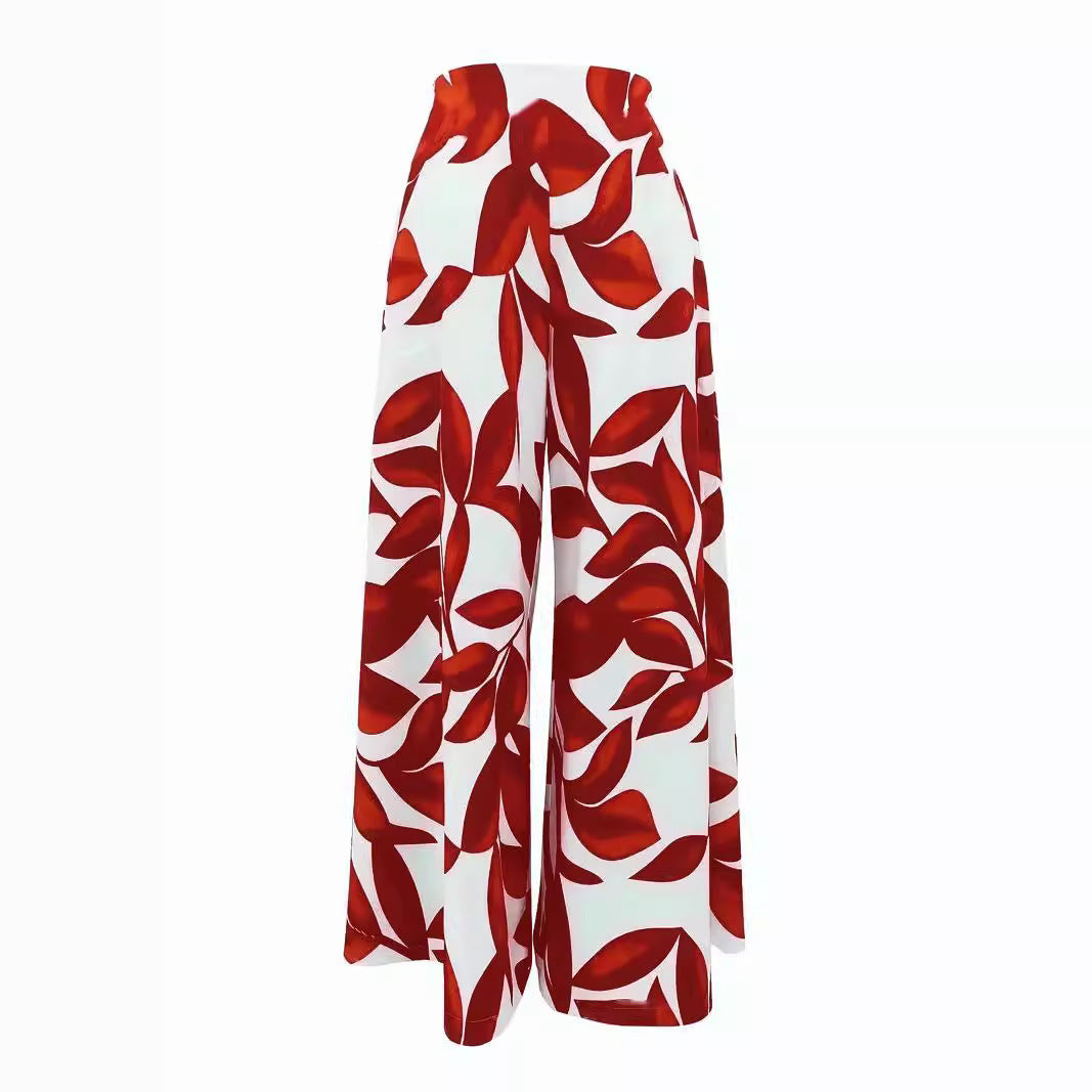 Comfortable high waist printed wide leg pants