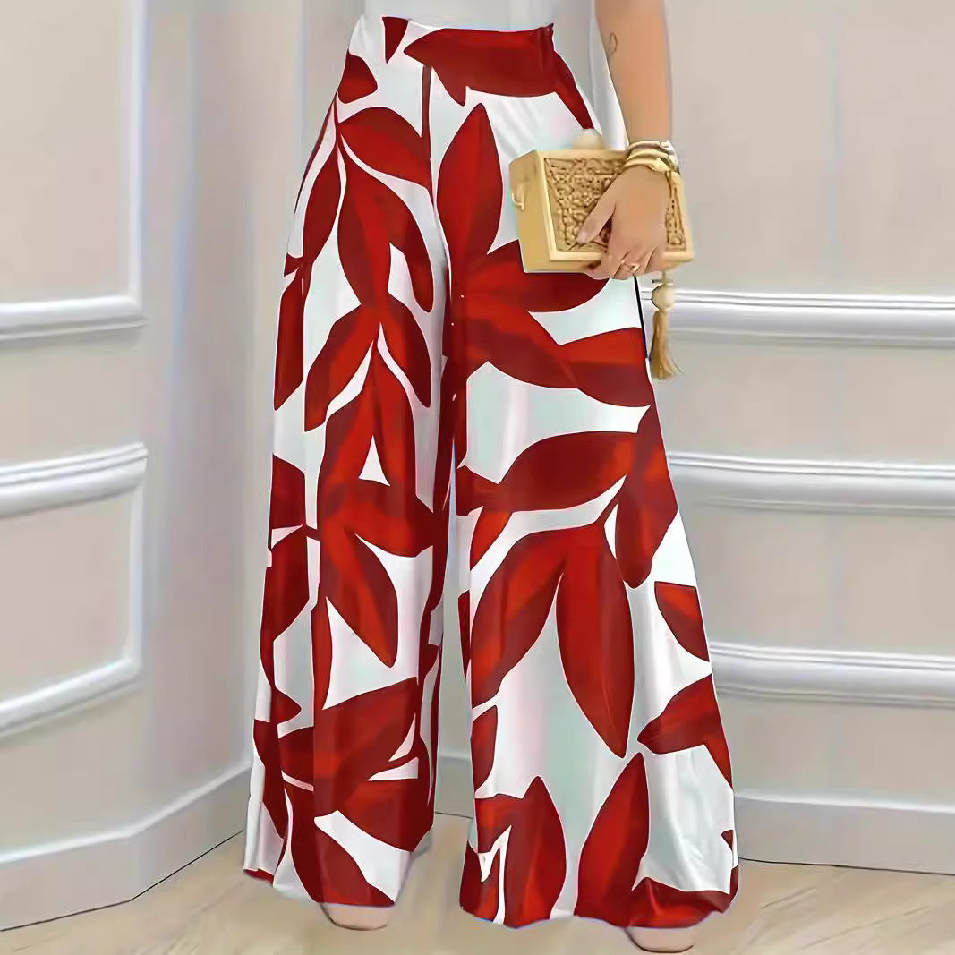 Comfortable high waist printed wide leg pants